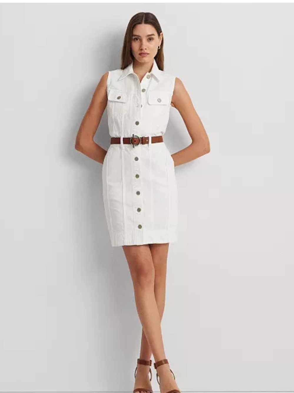 Lauren Ralph Lauren Denim Trucker Dress NWT White Sleeveless Button Front Size 8